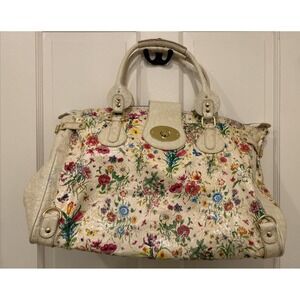 Nicole Lee Large Tote Bag/Purse Cream w Floral Design